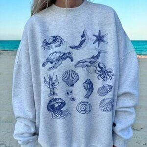 SHEIN Gray Ocean Graphic Sweater